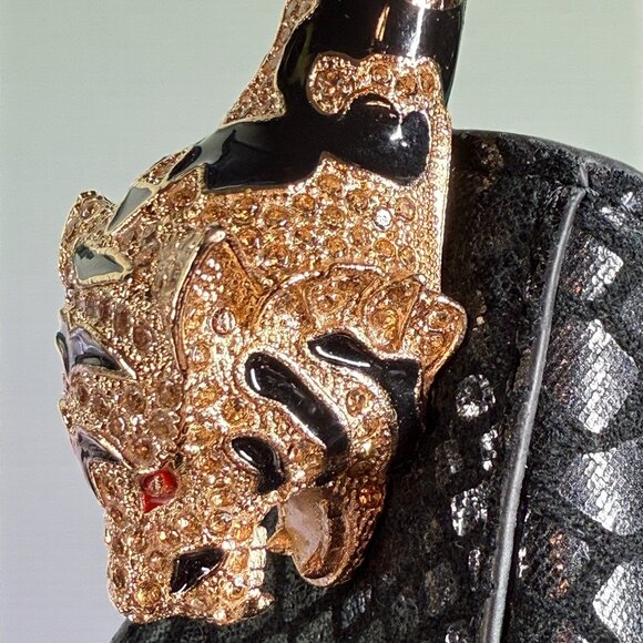 Sharif Suede & Leather Python Embossed Patchwork Gold Tiger Head Shoulder Bag - Picture 7 of 16